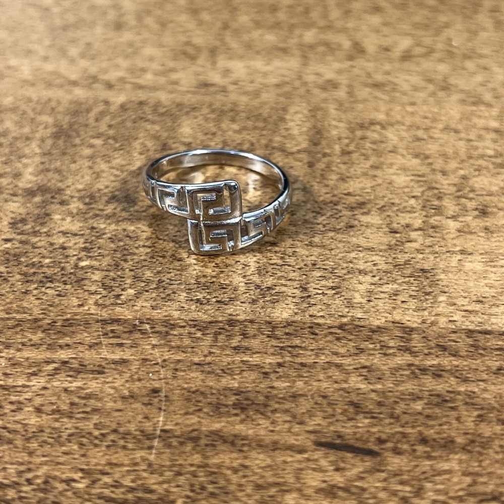 Sterling Silver 925‎ Greek Key Bypass Ring Size 7.25